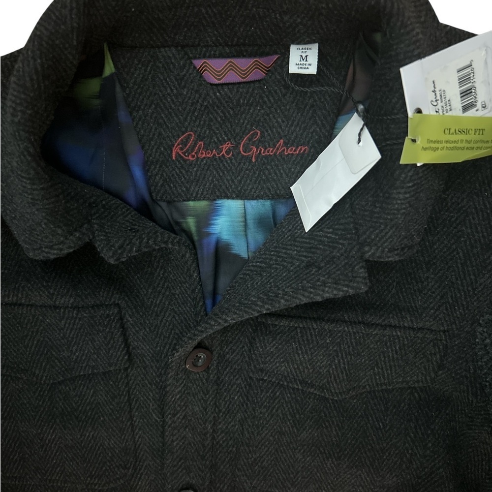 New Robert Graham Prof Hinkle Grey Herringbone Knit Sleeve Shirt Jacket M - Picture 5 of 8